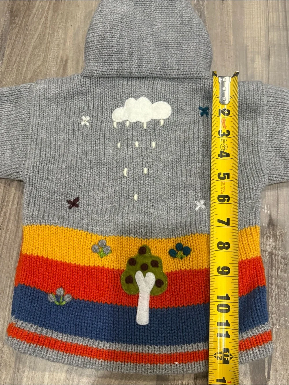 Handmade Peruvian Full Zip Hooded Sweatshirt Farm Animals SZ 2T